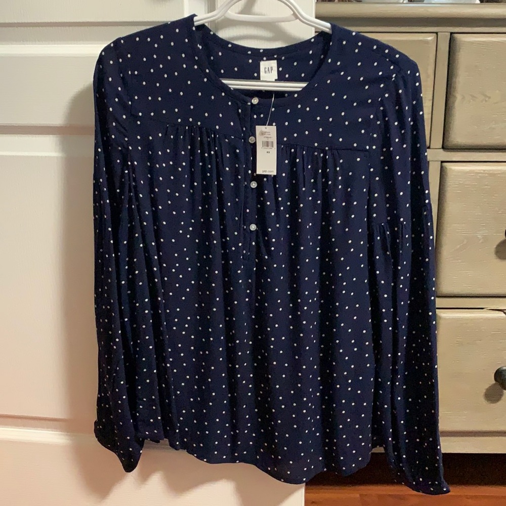 Gap Navy Polka Dot Blouse